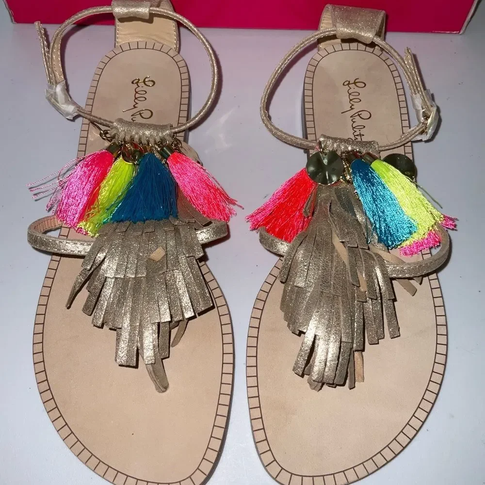 Lilly Pulitzer NWT Zoe Sandals Gold Metallic Size 7, 9.5 M - Picture 10 of 16